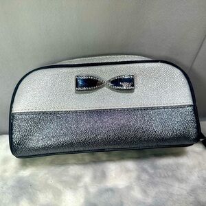 VS cosmetic makeup bag silver rhinestone bow 7.5” x 4”